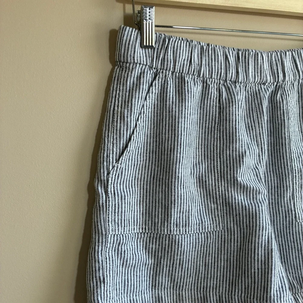 J.Crew Striped Linen Blend Pull On Shorts XS Blue White Womens Elastic Waist